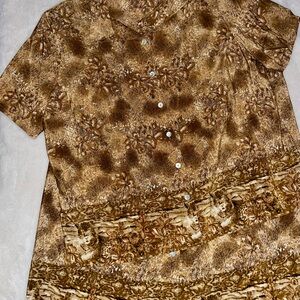 Vintage Southern Lady Plus Size 2-Piece Skirt Set - Earthy Brown & Cream Floral